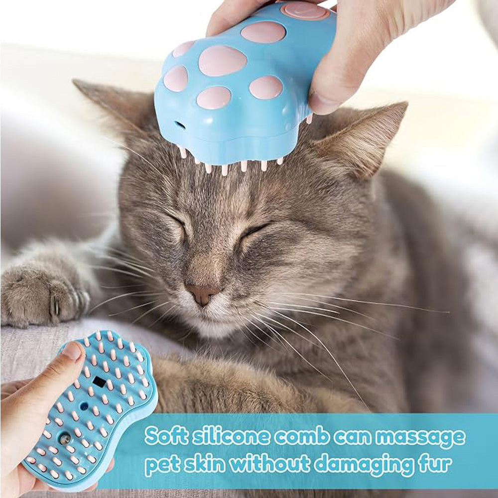 Cat with a paw-shaped grooming brush