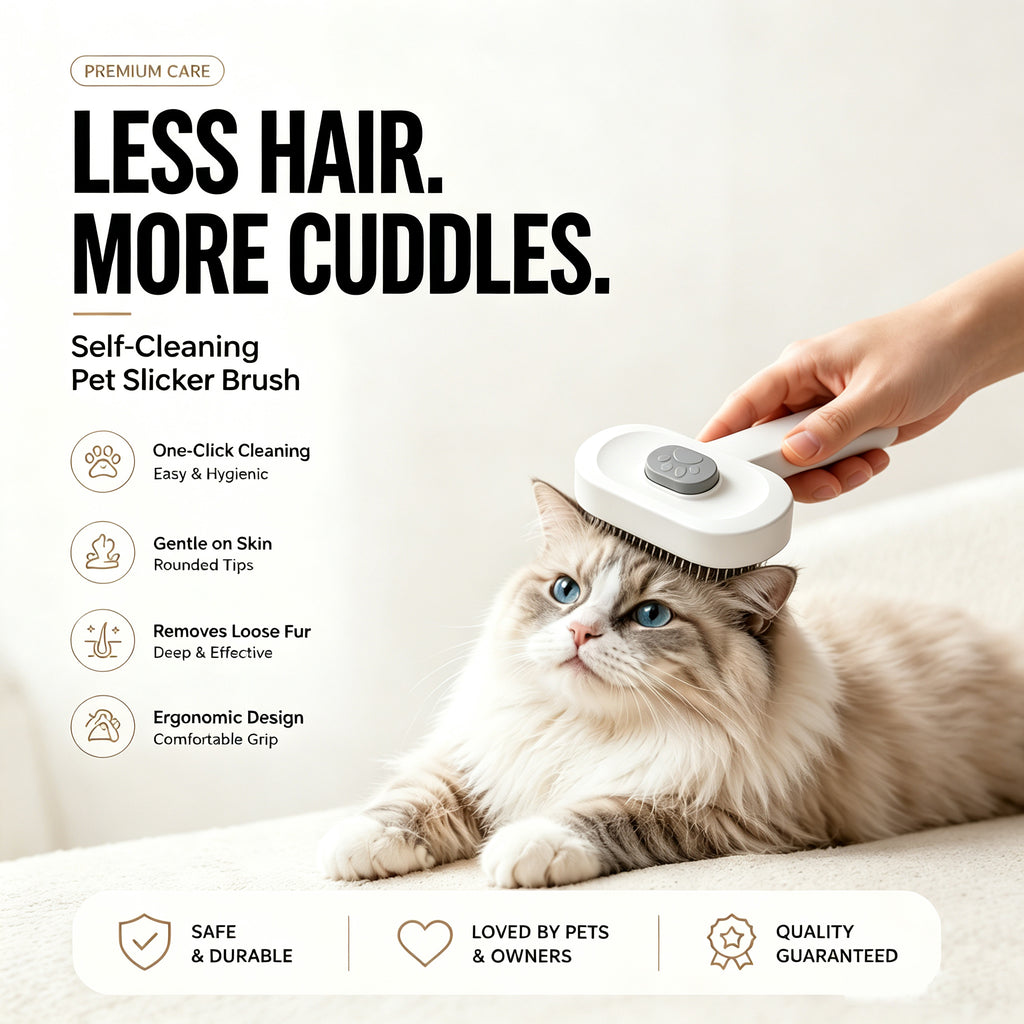 White self-cleaning slicker brush for dogs and cats