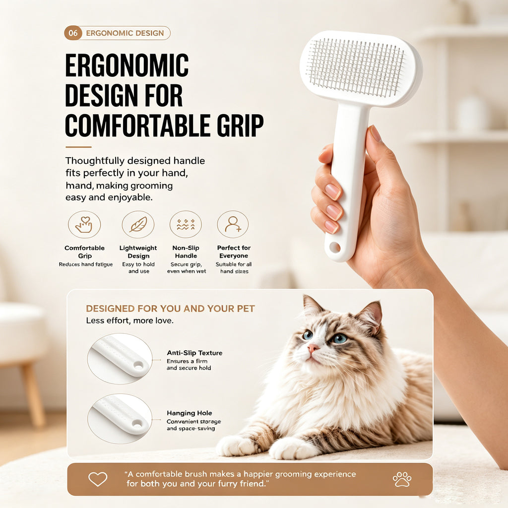 White self-cleaning slicker brush for dogs and cats
