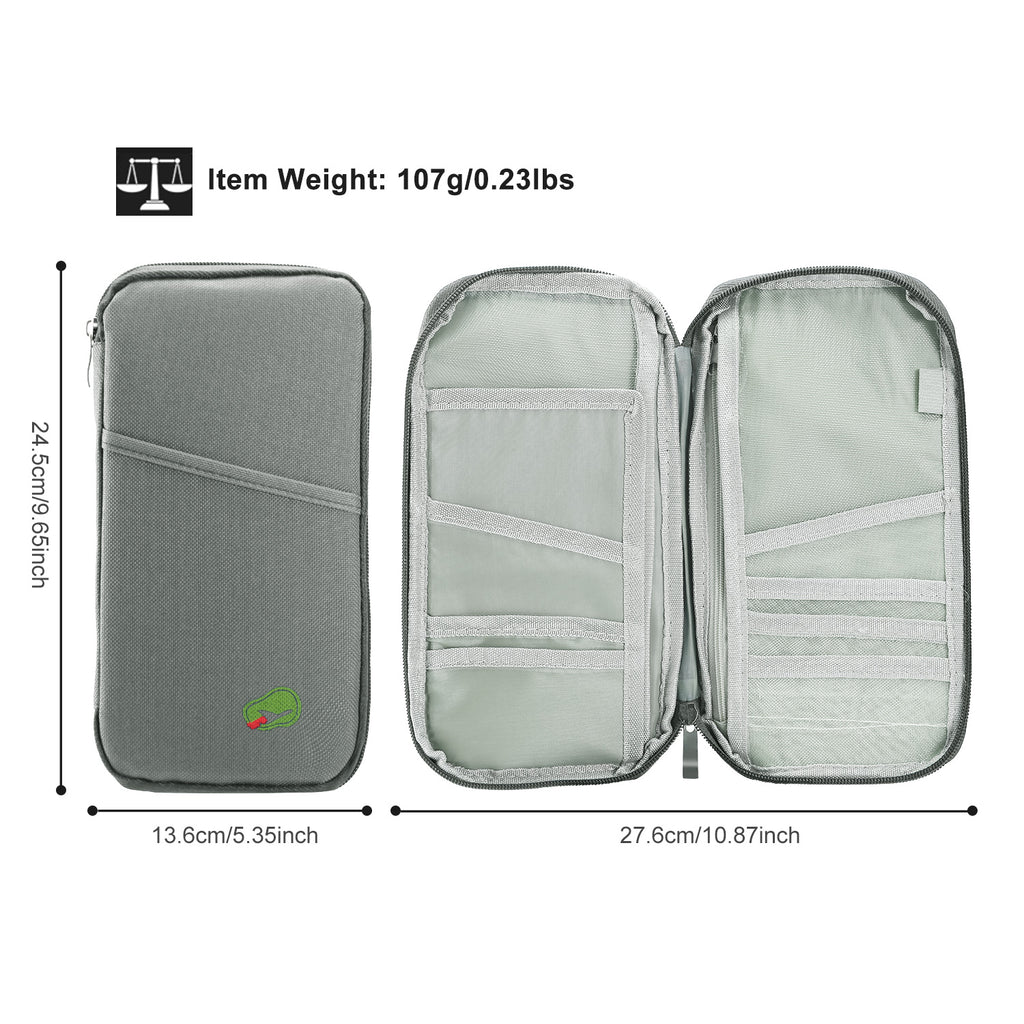 Zip travel document organizer with passport and phone pockets