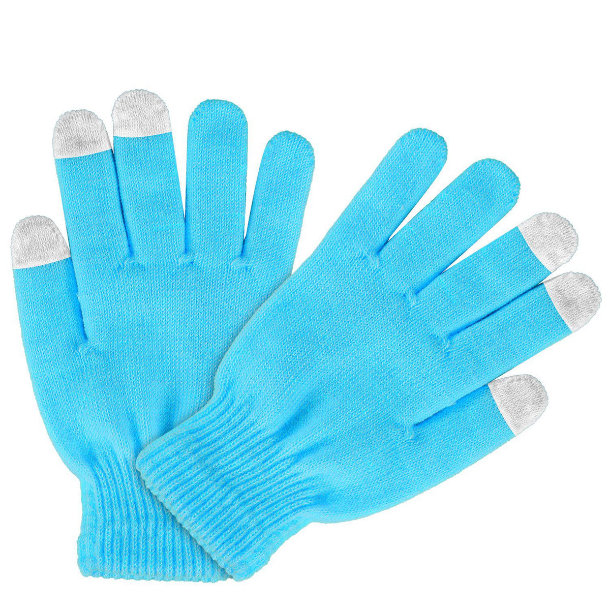 Aqua blue knit gloves with touchscreen fingertips