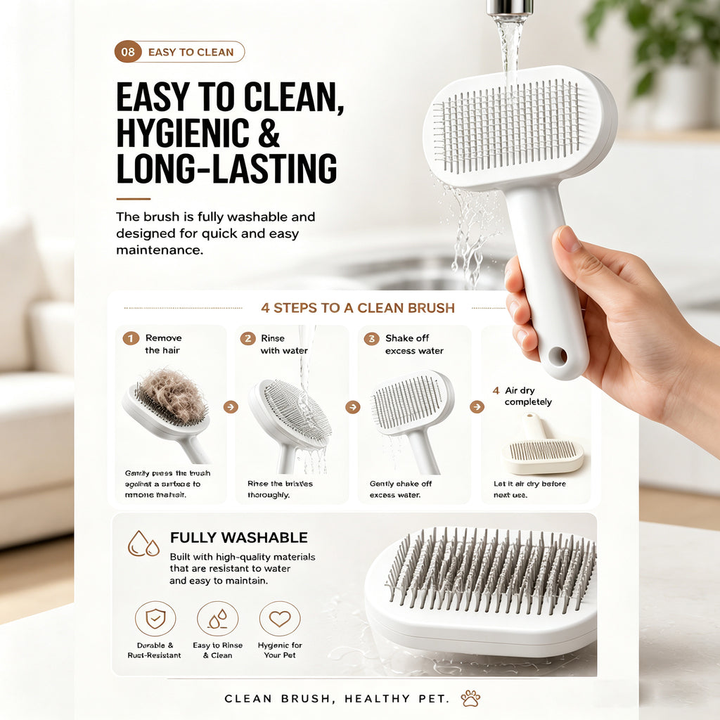 White self-cleaning slicker brush for dogs and cats