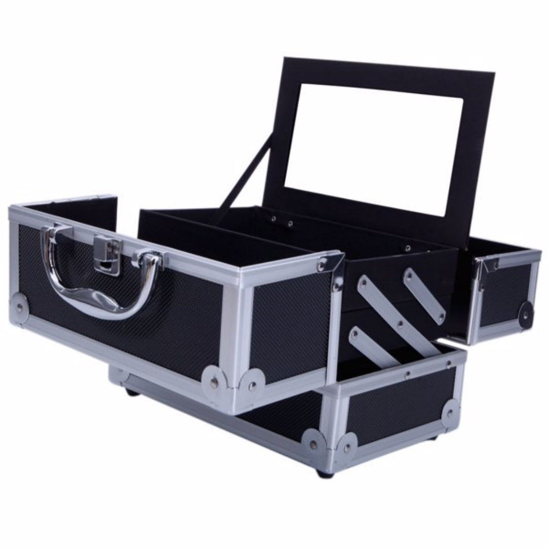 Makeup case with trays extended