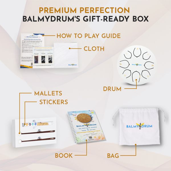 Balmy steel tongue drum, white, with mallets