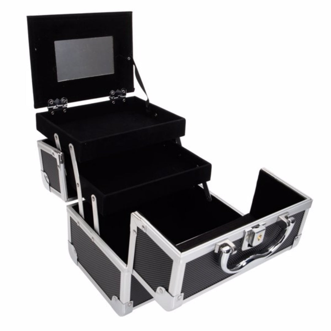 Train case opened to show the tiers