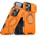 Orange magnetic kickstand case with sliding camera cover