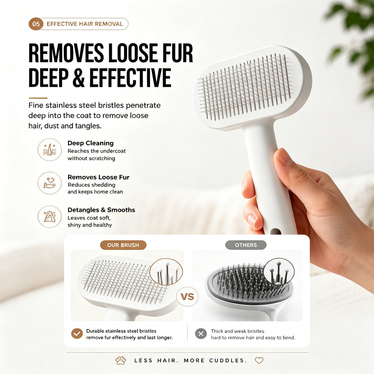 White self-cleaning slicker brush for dogs and cats