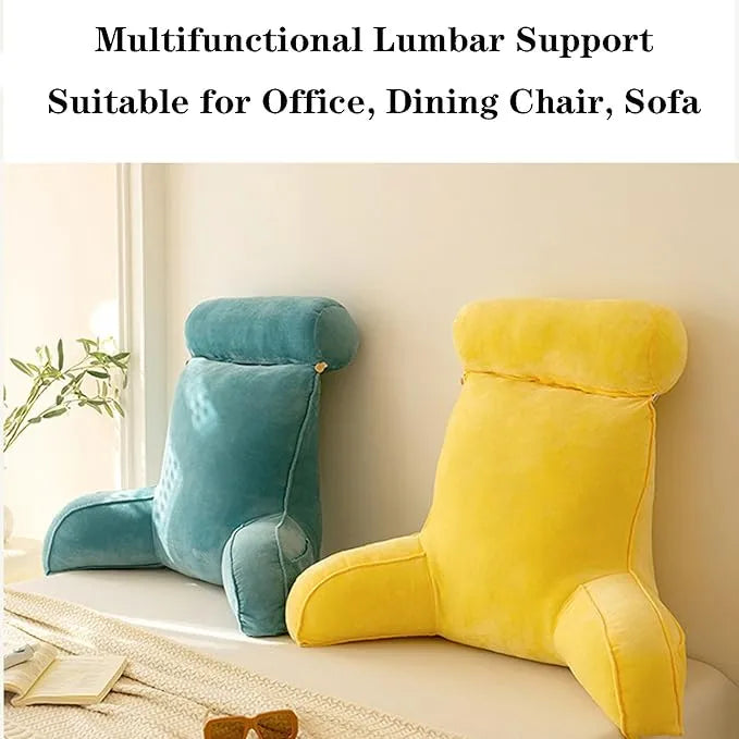 Reading pillow shown in several colors; this listing is mustard yellow