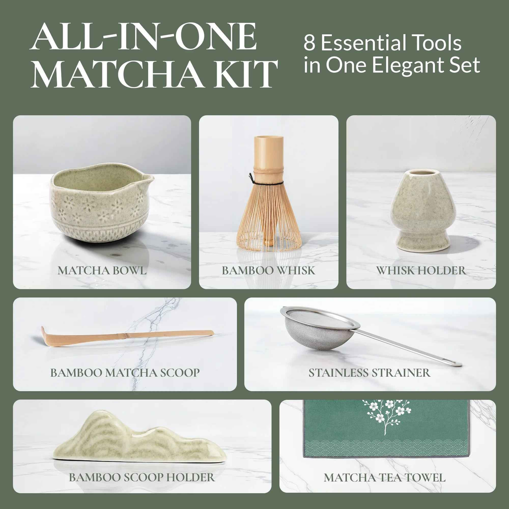 Matcha set laid out on a table