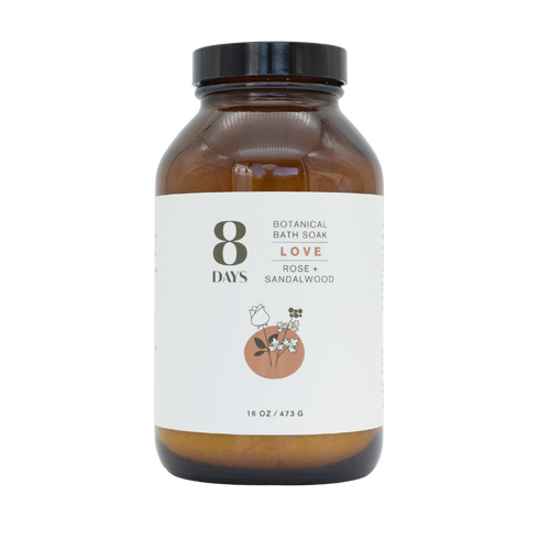 8 Days Botanicals Love Botanical Bath Soak with rose petals, product details