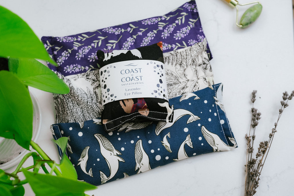 Mabuta lavender eye pillows stacked, cotton prints