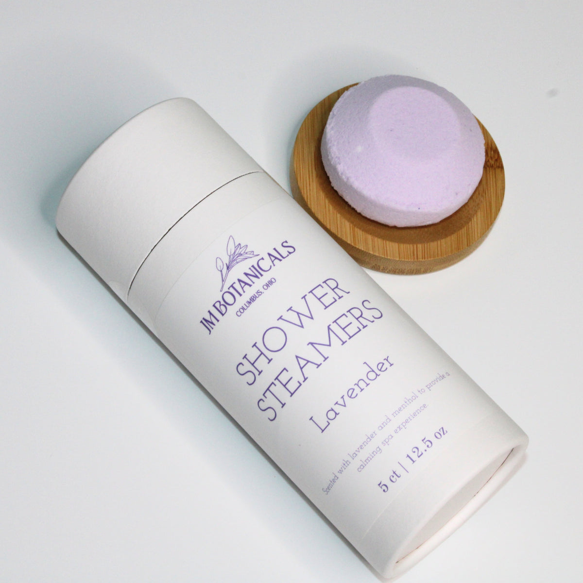 A single lavender shower steamer