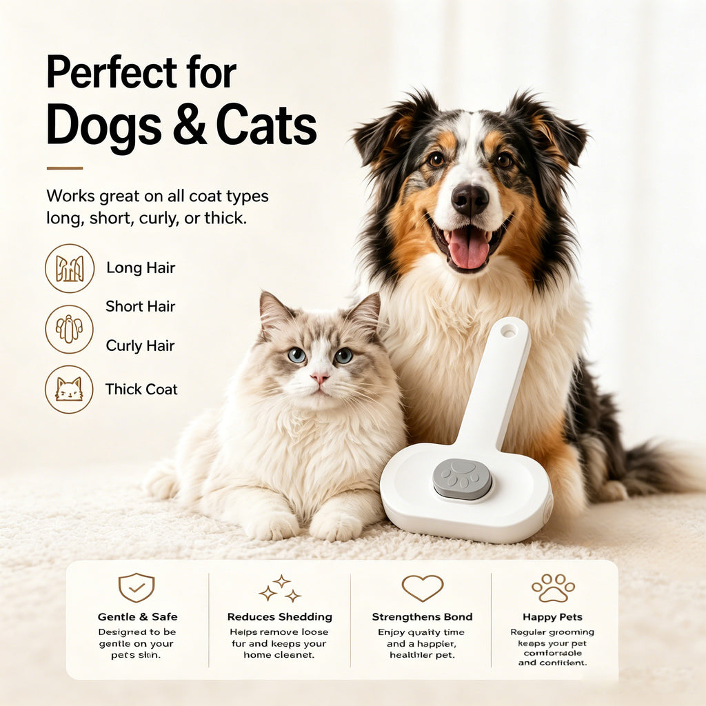 White self-cleaning slicker brush for dogs and cats