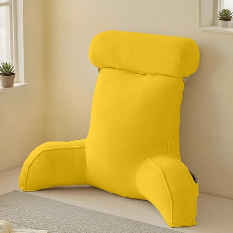 Semotare reading backrest pillow in mustard yellow with arms and neck roll