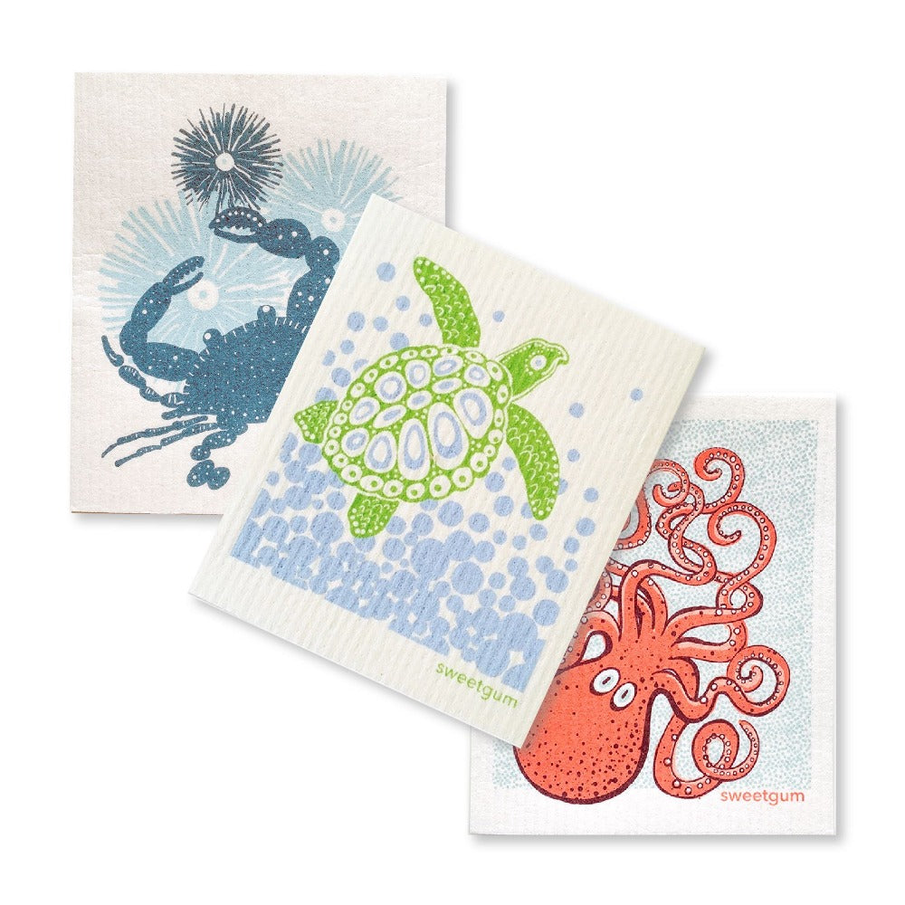 Swedish Dishcloths 3-pack, Sea Turtle, Crab and Octopus by sweetgum home