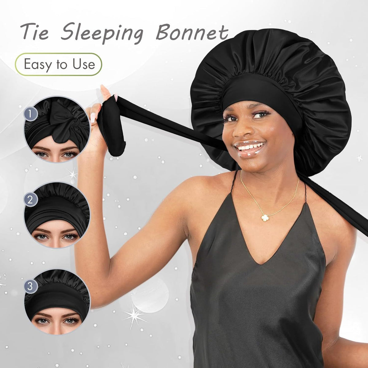 Satin hair bonnet with tie band