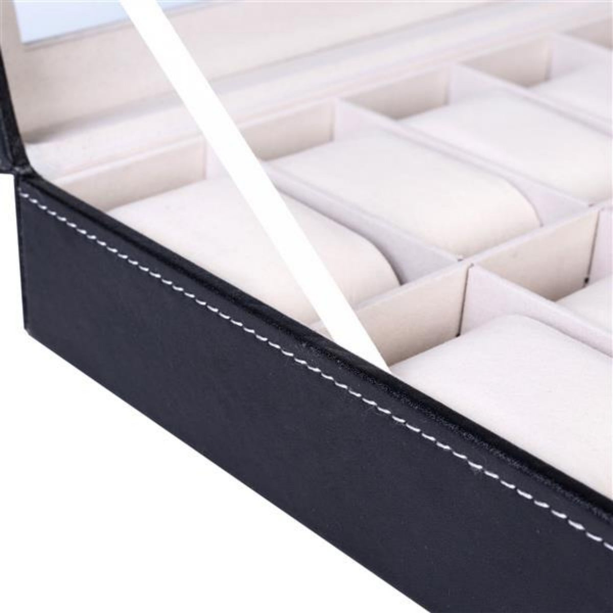 Watch box open with watches on the cushions