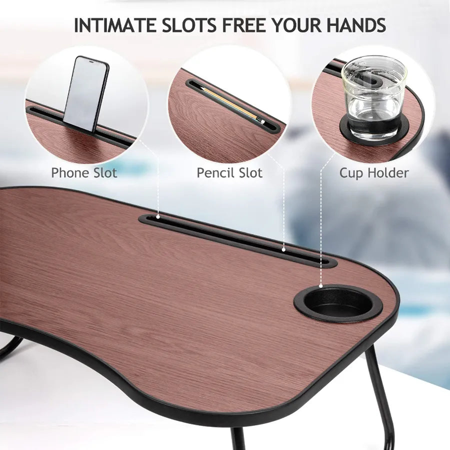 Phone slot, pen groove and cup holder on the lap desk