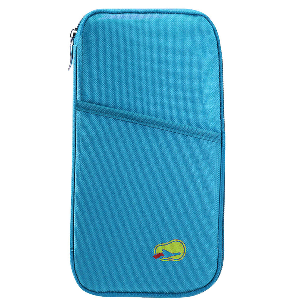 Blue zip travel document organizer
