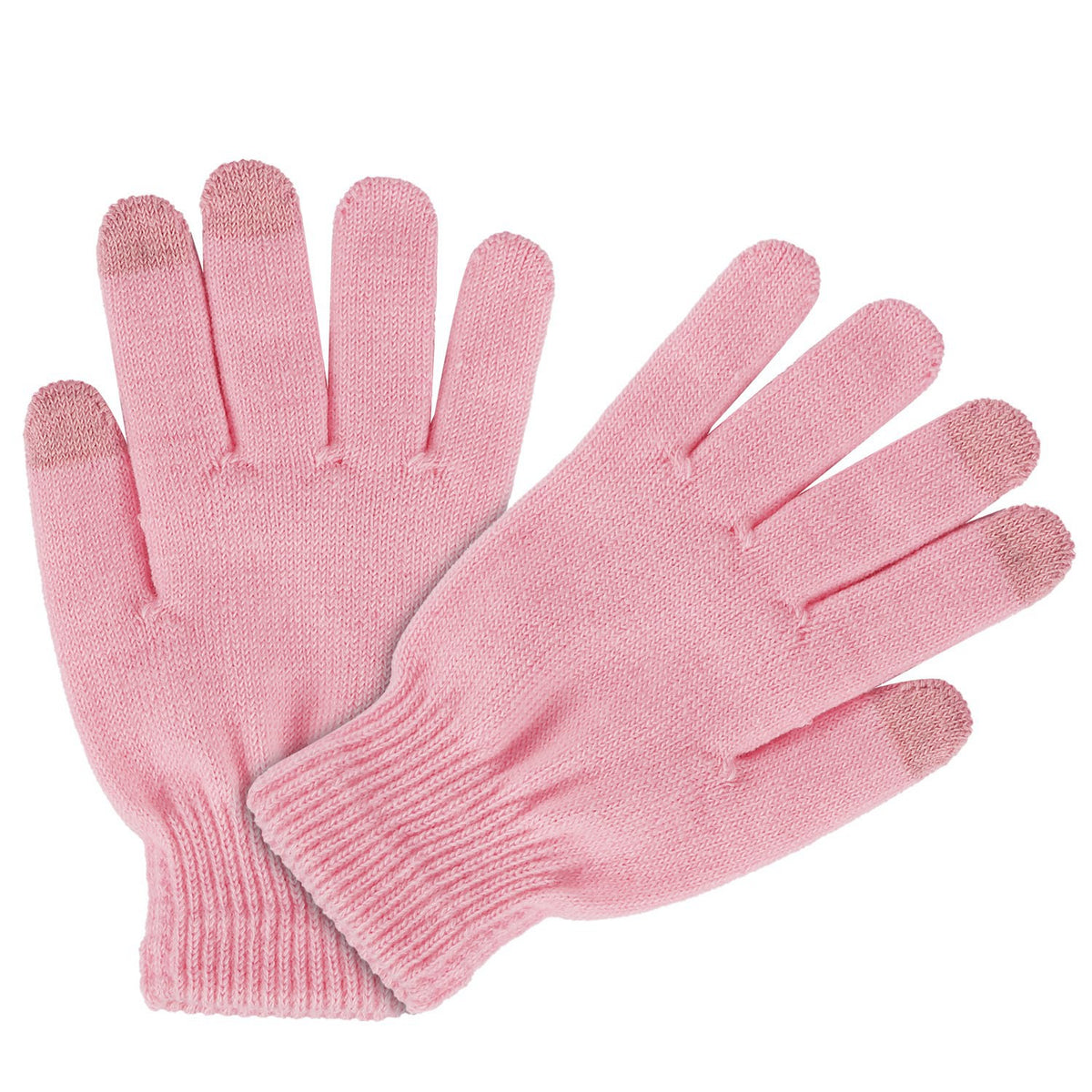 Blush pink knit gloves with touchscreen fingertips