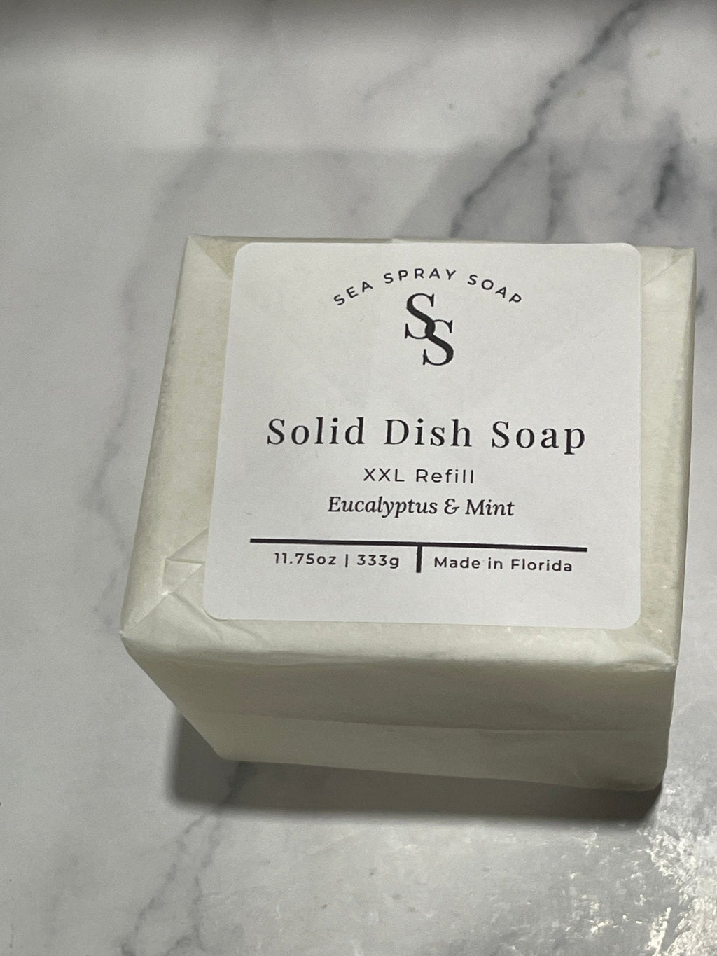 XXL Solid Dish Soap Bar, Fragrance-Free by Sea Spray Soap, packaging