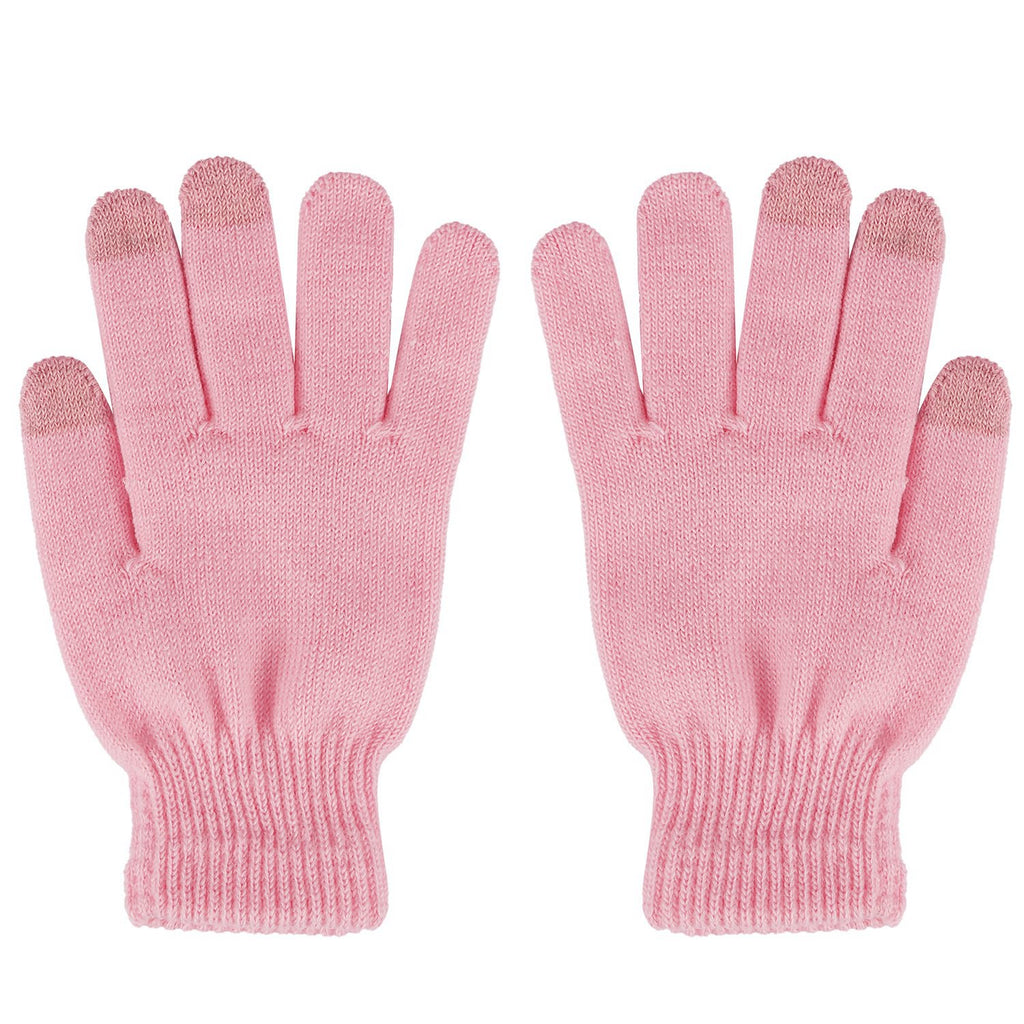 Pair of blush pink touchscreen gloves laid flat