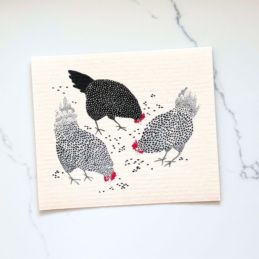 Swedish Dishcloth, Happy Chickens by sweetgum home, in use
