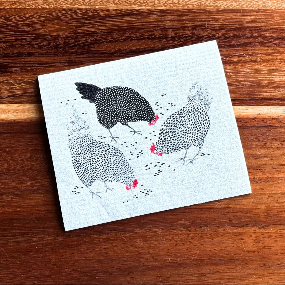Swedish Dishcloth, Happy Chickens by sweetgum home, detail