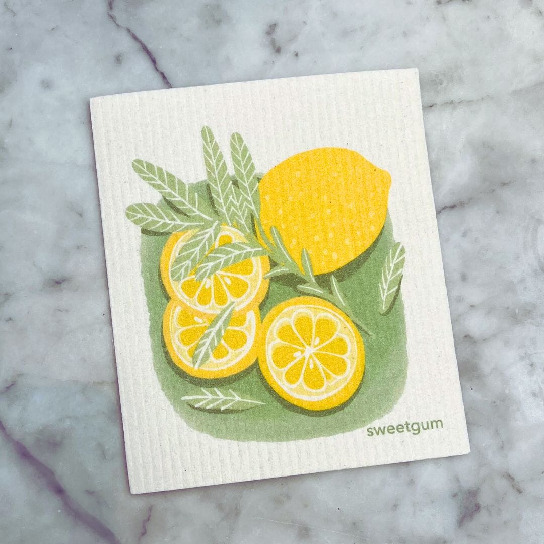 Swedish Dishcloth, Lemons and Sage by sweetgum home, in use
