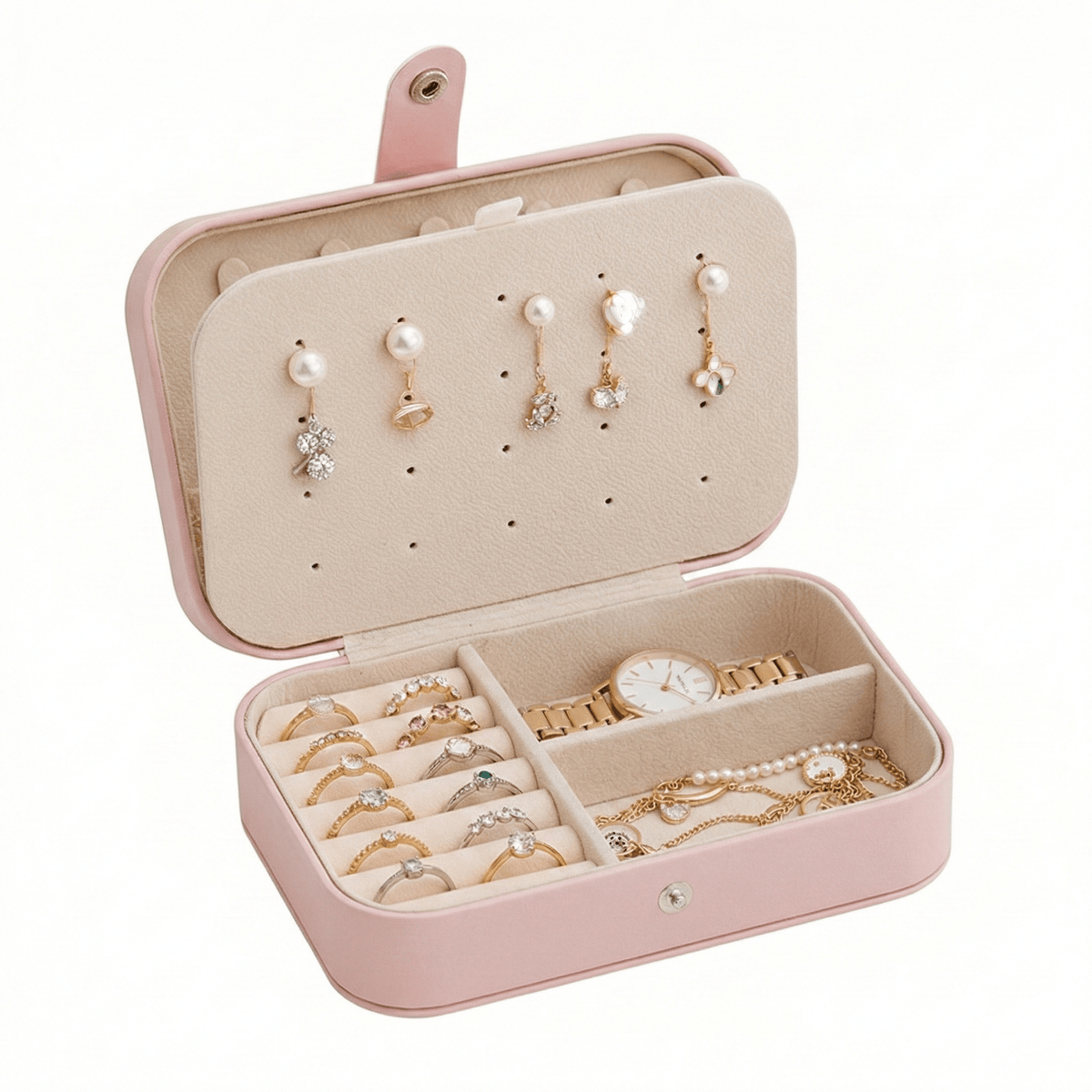 Travel Jewelry Box with Ring Rolls & Earring Panel, 6.25 in