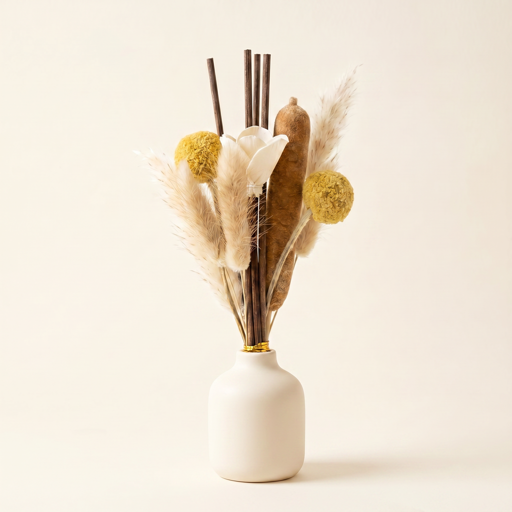 Wetlands botanical reed diffuser bundle with cattails, billy balls and bunny tails