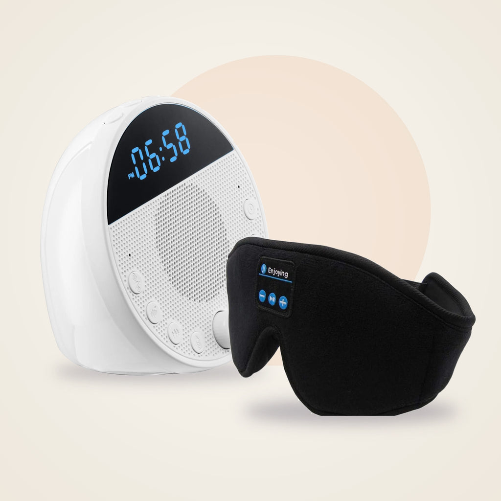 The Yugure Set: Oyasumi Bluetooth sleep mask and Sazanami white noise sound machine together